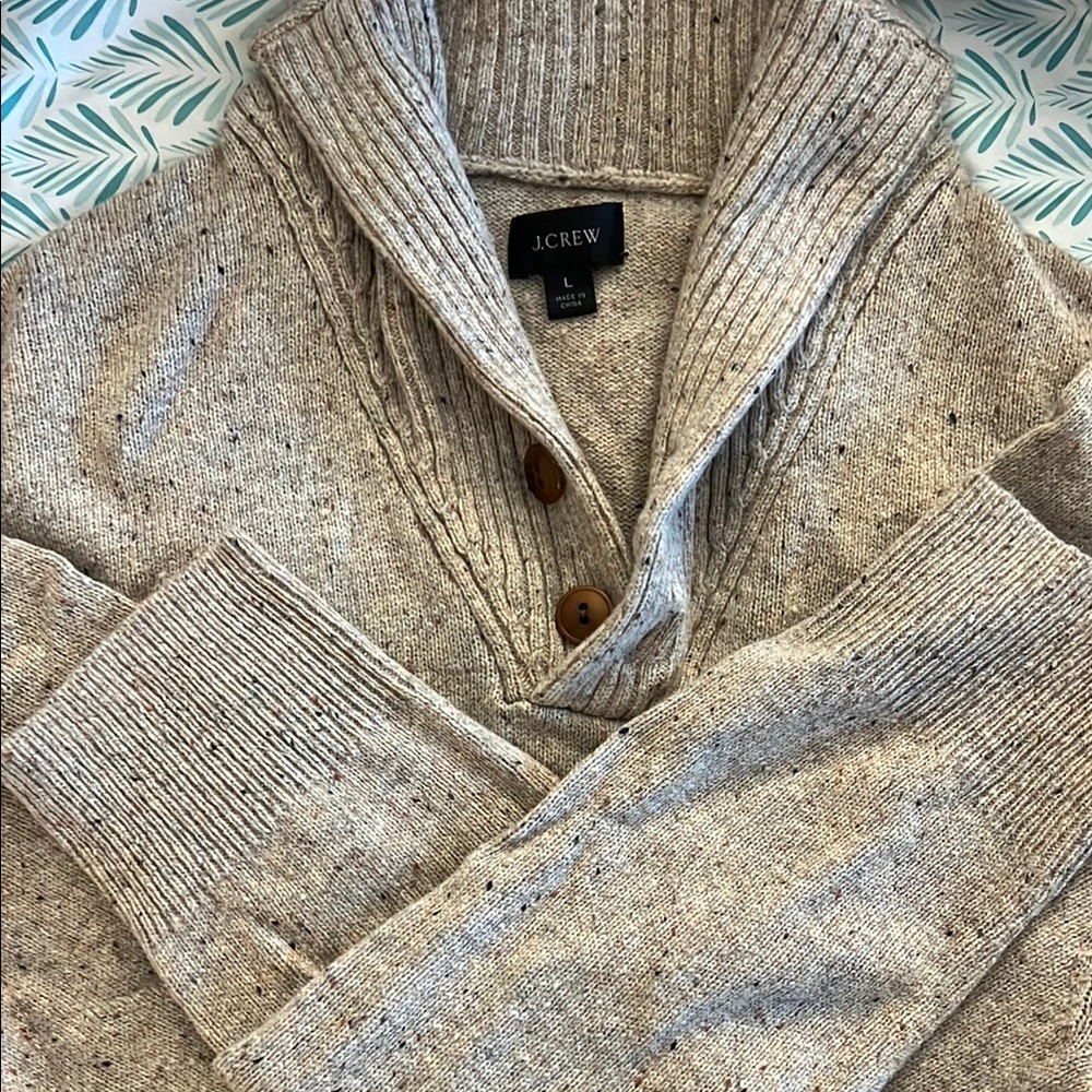 J. Crew Men's Oatmeal Tan Merino Wool Blend Sweater sz L